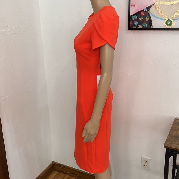 Calvin Klein Tulip Sleeve Sheath Dress Cocktail Spicy Orange Womens Size 2 - Picture 6 of 10